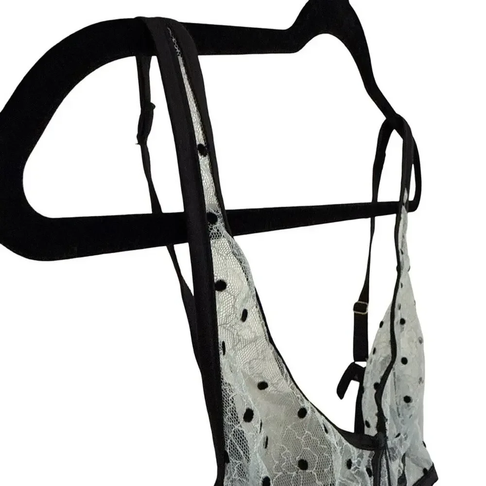 Victorias Secret Unlined Plunge Blue Black Lace Sheer Underwire Bra NWT sz 36B